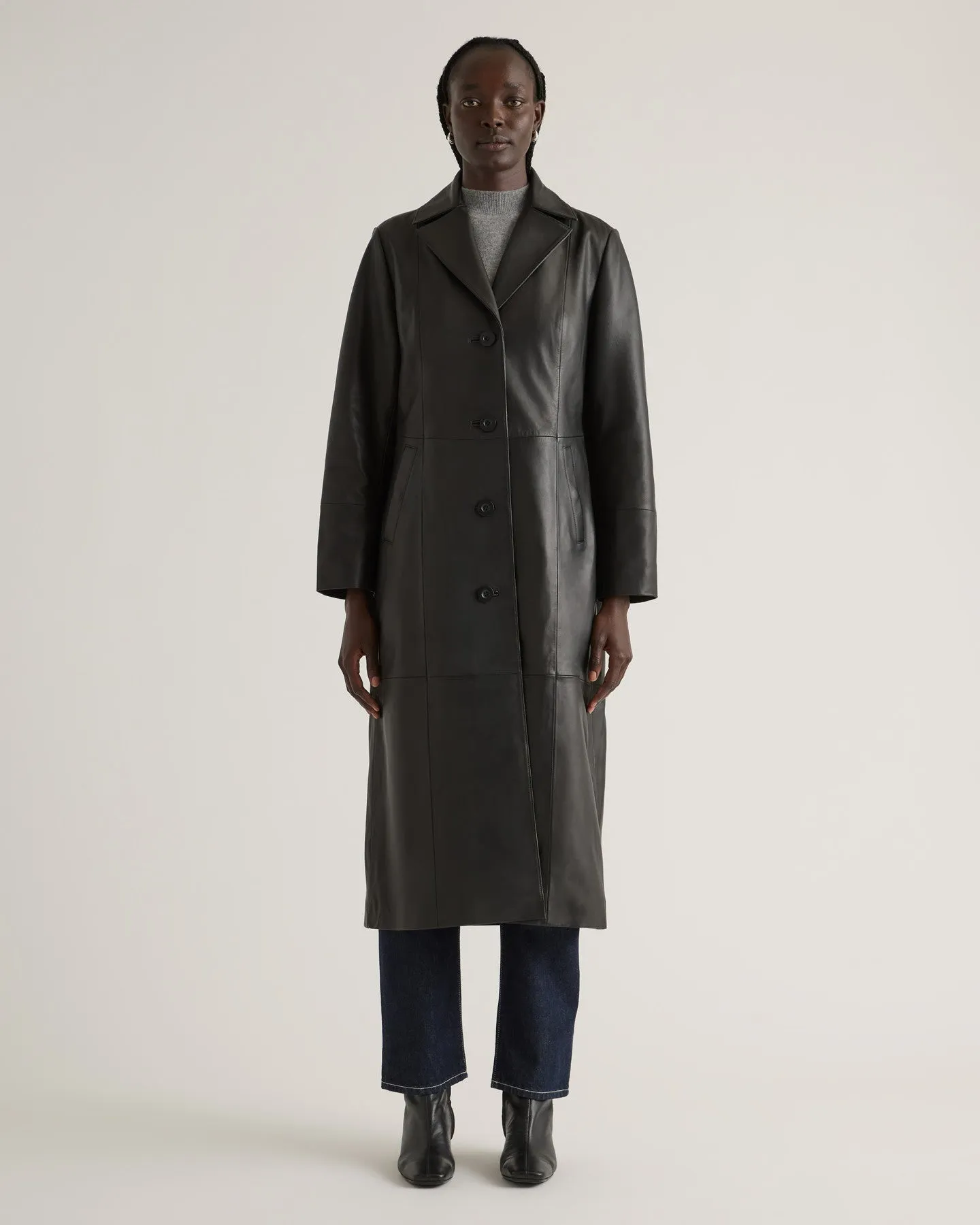 100% Leather Long Trench Coat