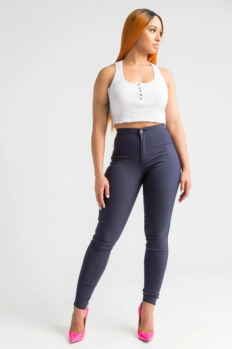 $5 Super Swank High Waist Stretchy Jeans - Navy Blue