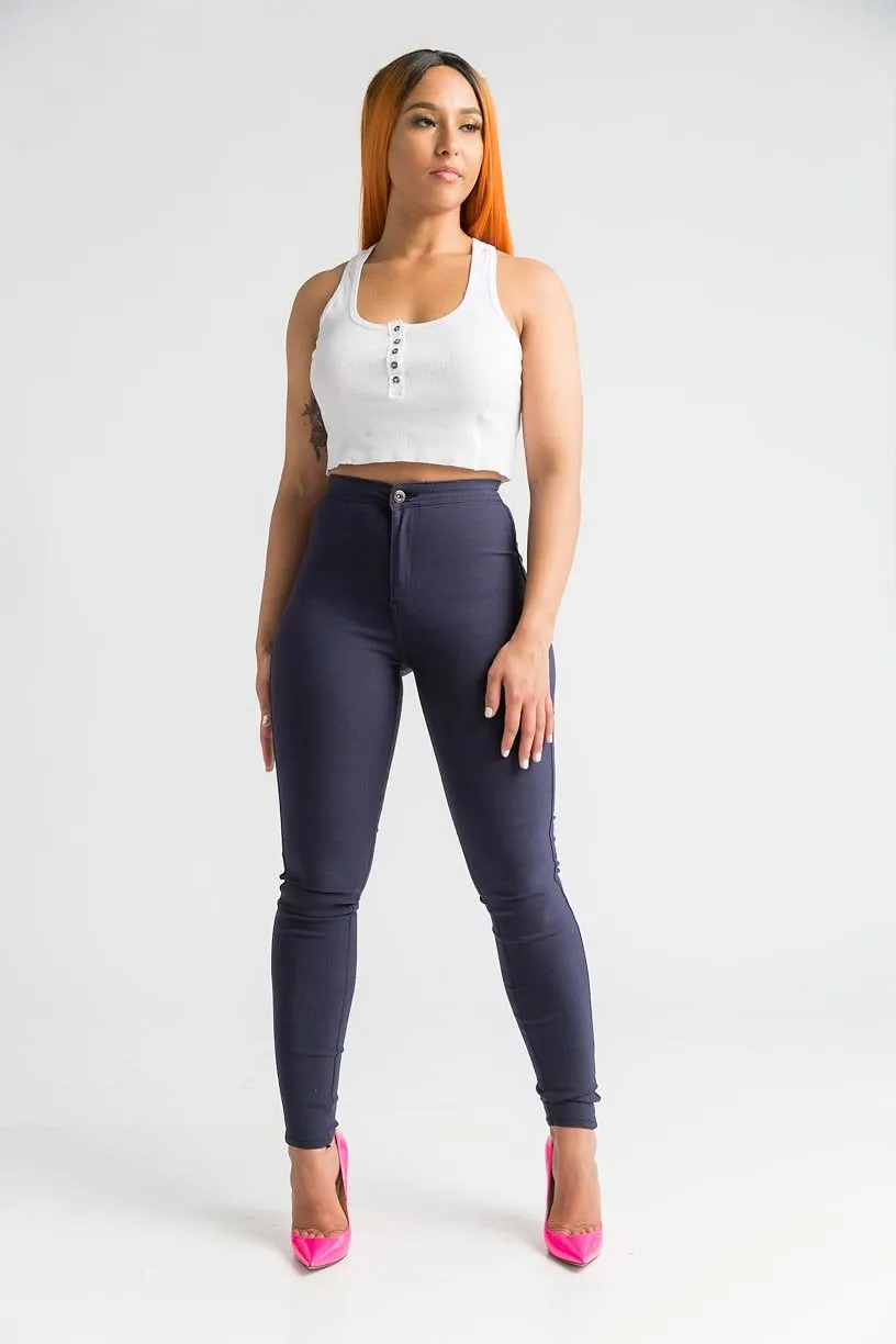 $5 Super Swank High Waist Stretchy Jeans - Navy Blue