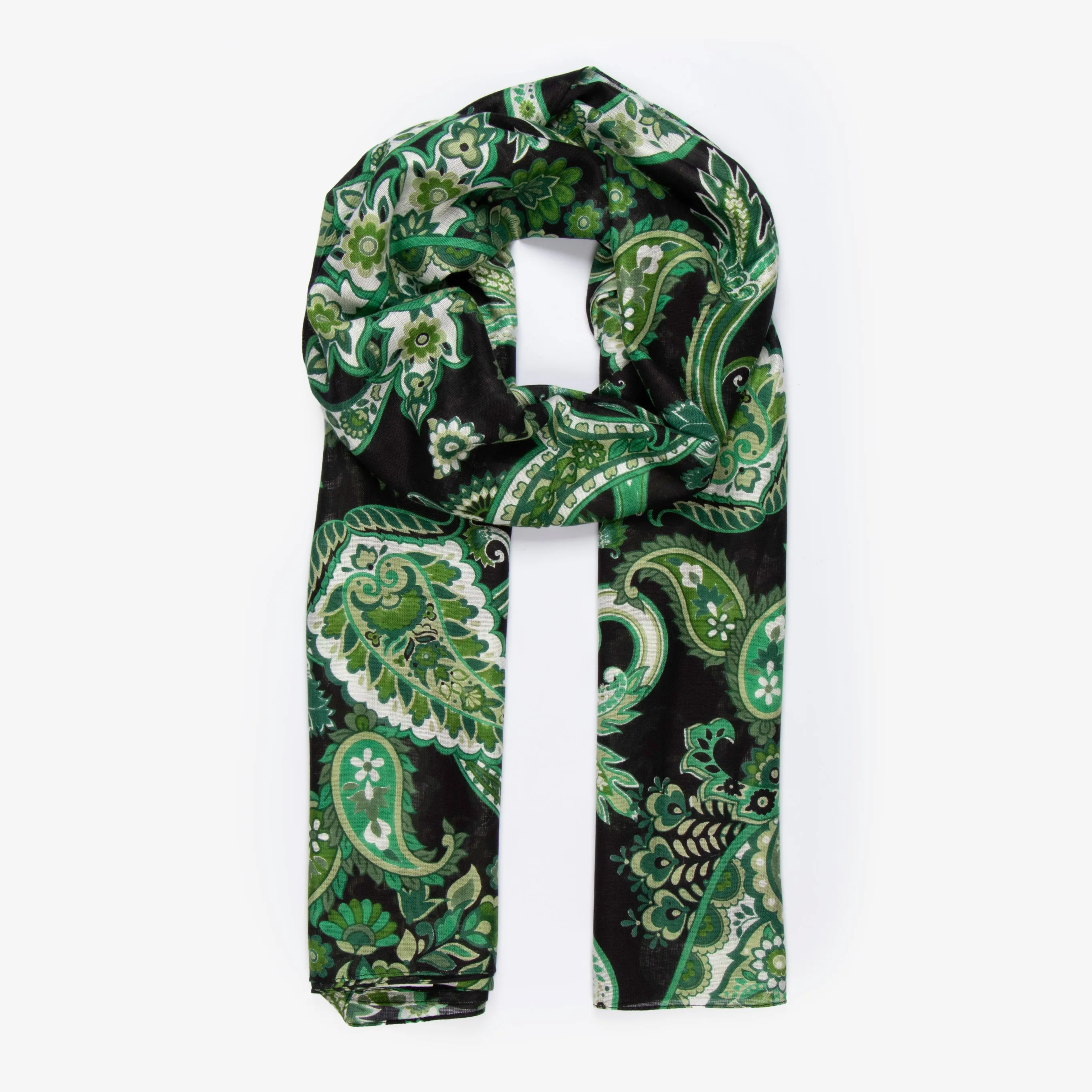 Ashton Lightweight Scarf - Green, Paisley
