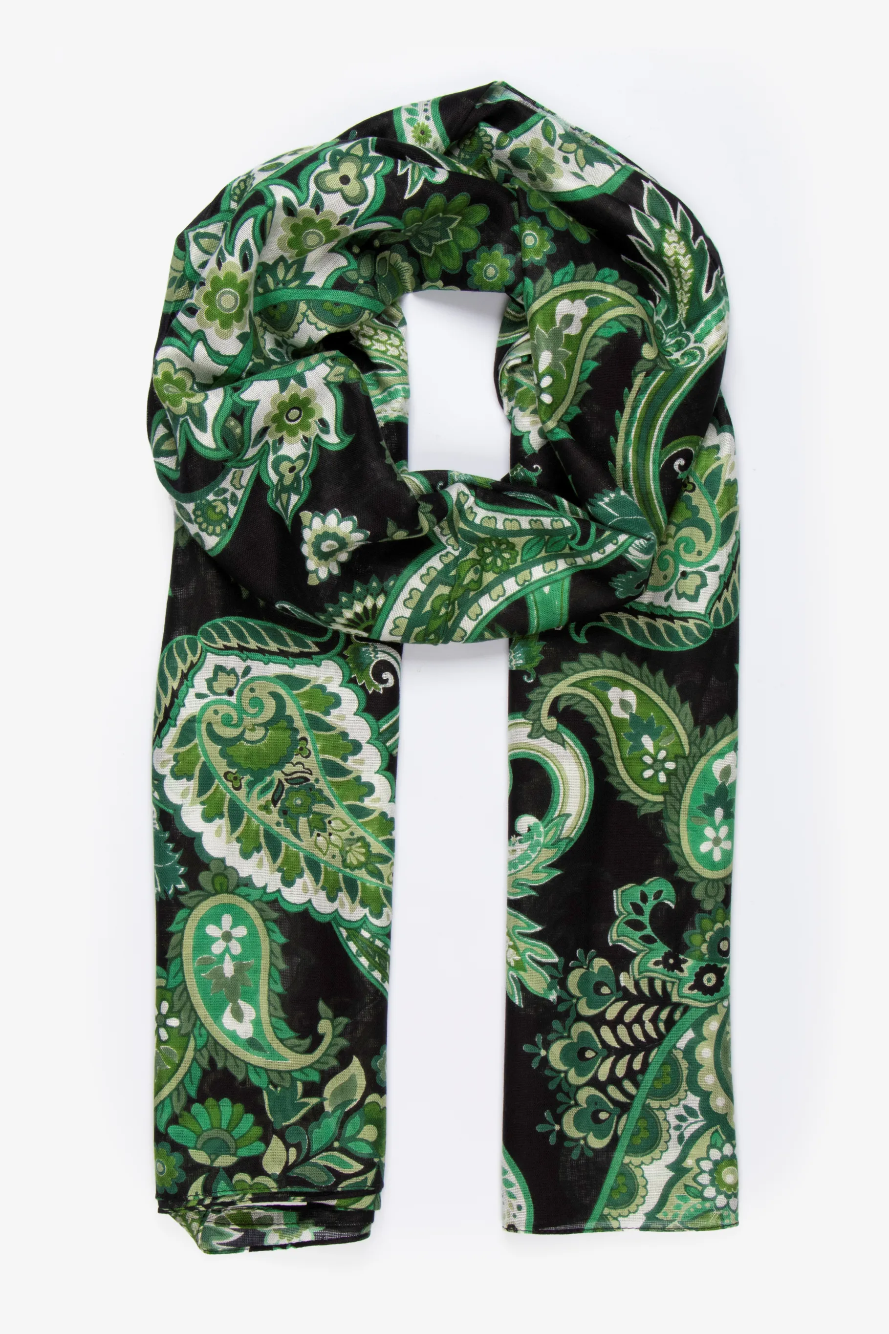 Ashton Lightweight Scarf - Green, Paisley