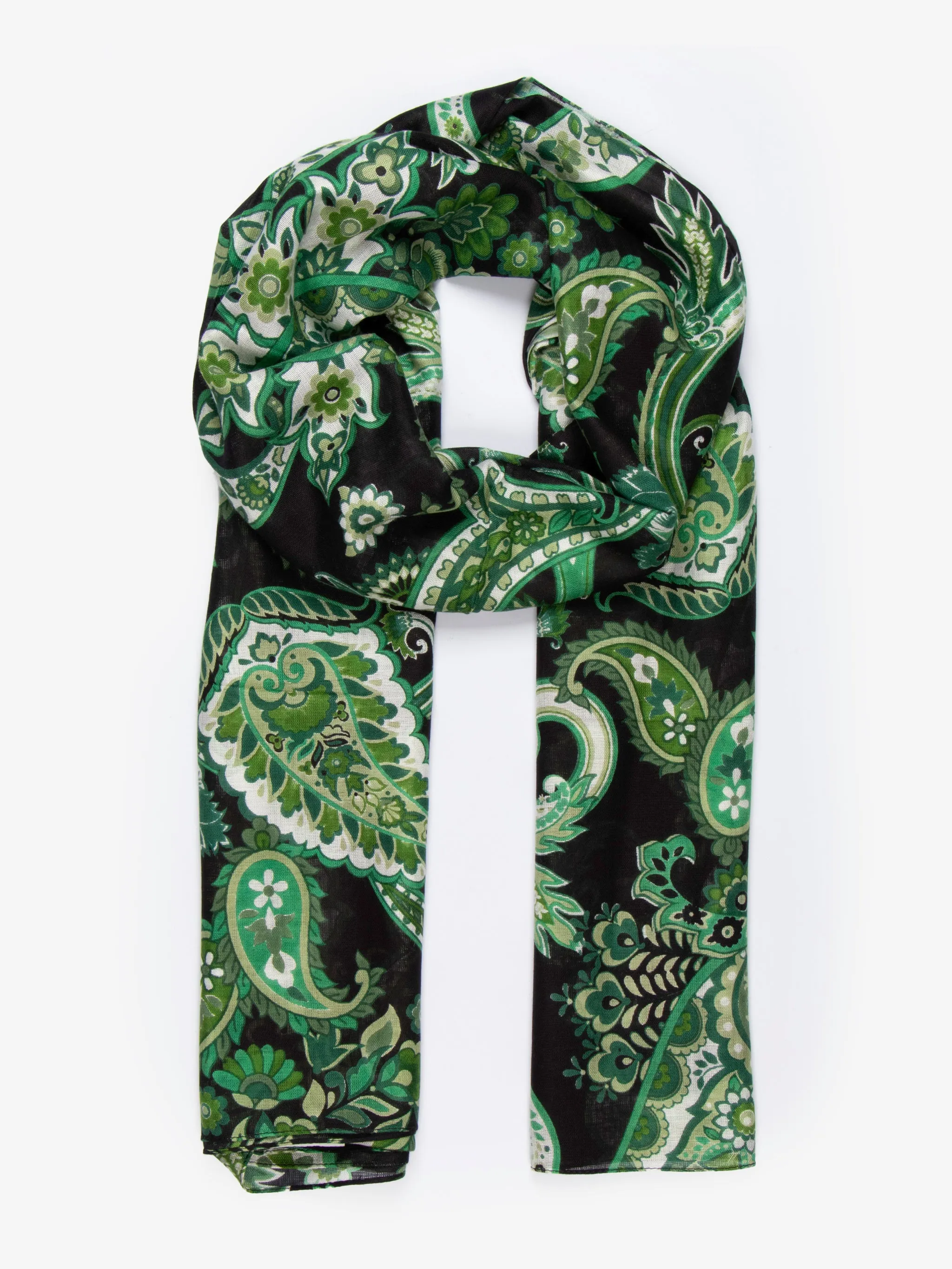 Ashton Lightweight Scarf - Green, Paisley