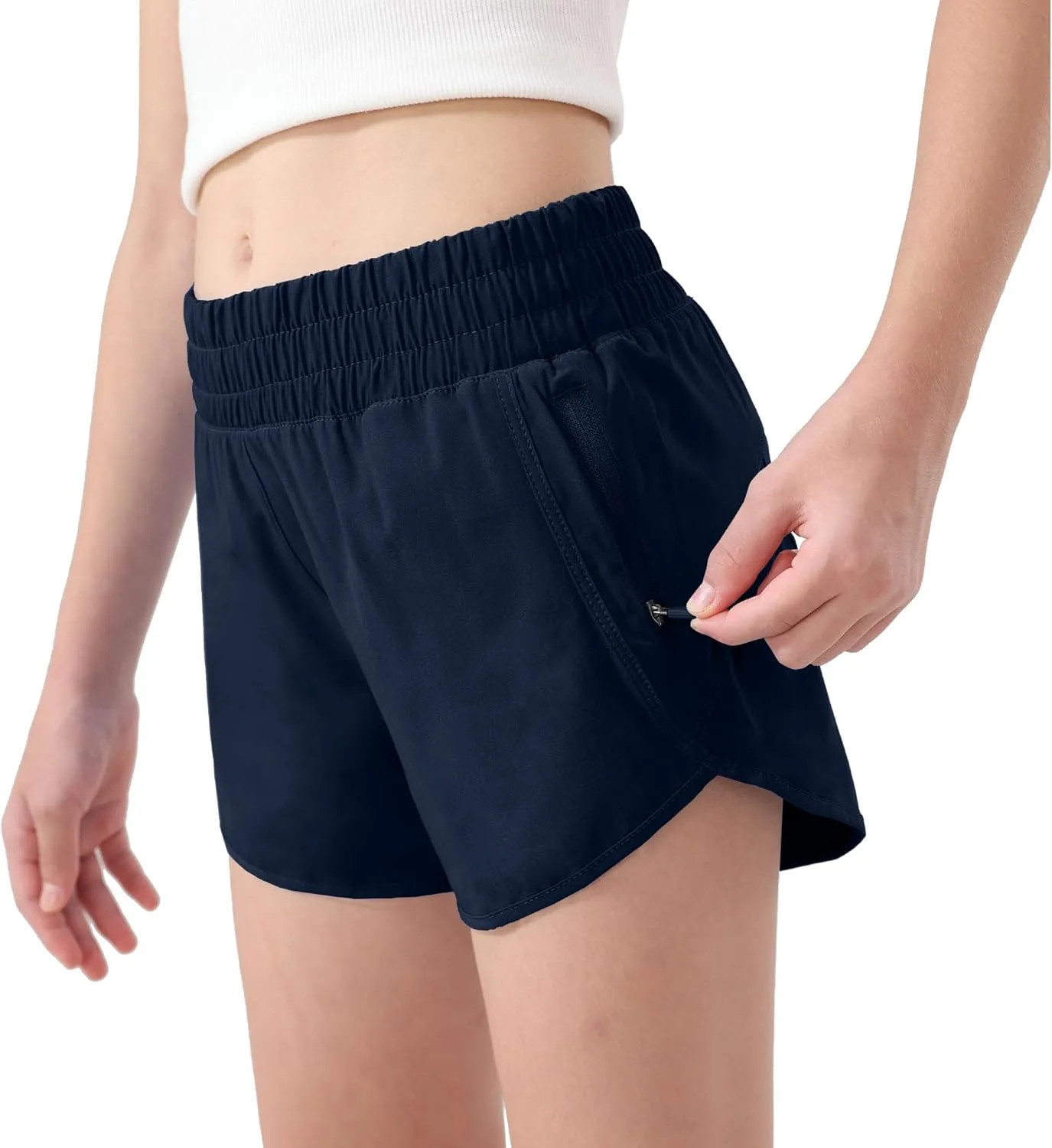 Aurefin Girls Athletic Shorts, Teen Kids Quick Dry Running Shorts with Zip Pocket Lightweight Track Workout Active shorts