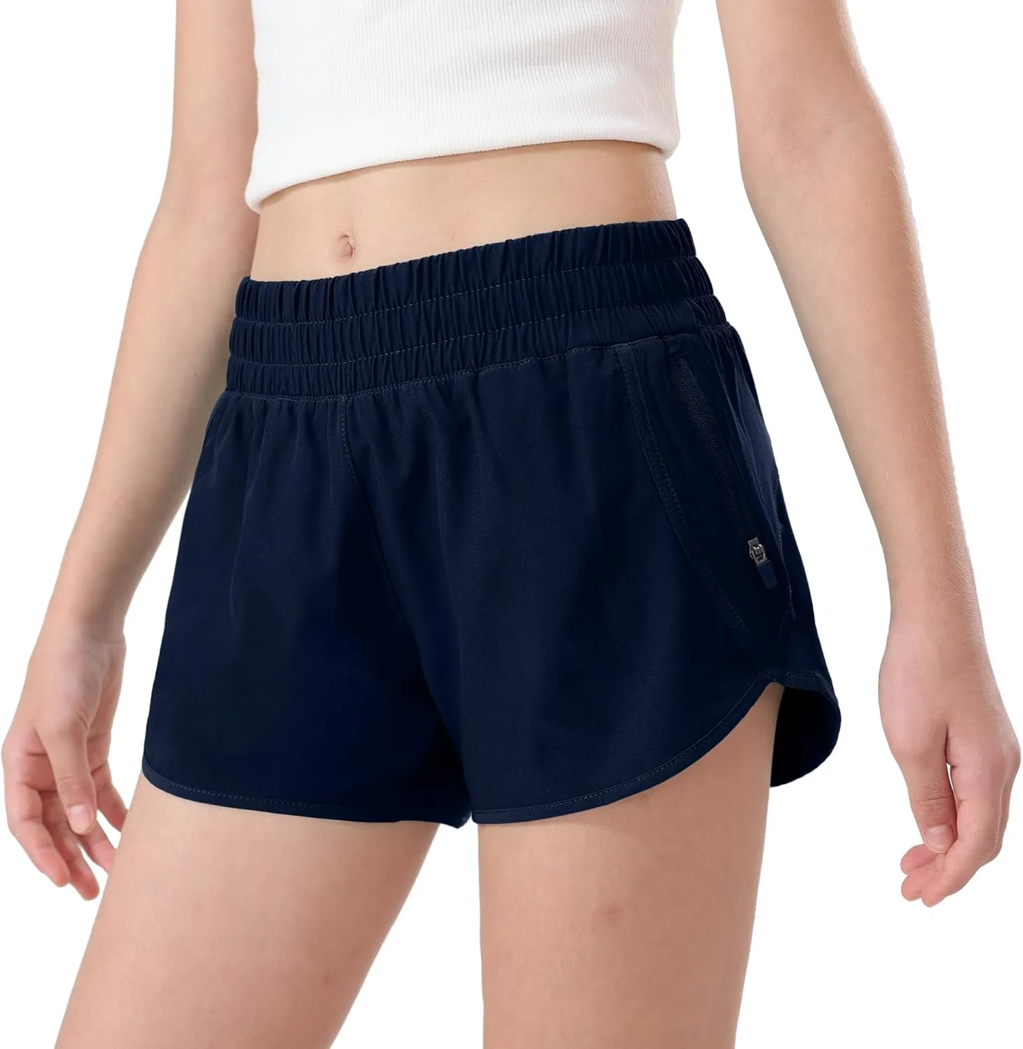 Aurefin Girls Athletic Shorts, Teen Kids Quick Dry Running Shorts with Zip Pocket Lightweight Track Workout Active shorts
