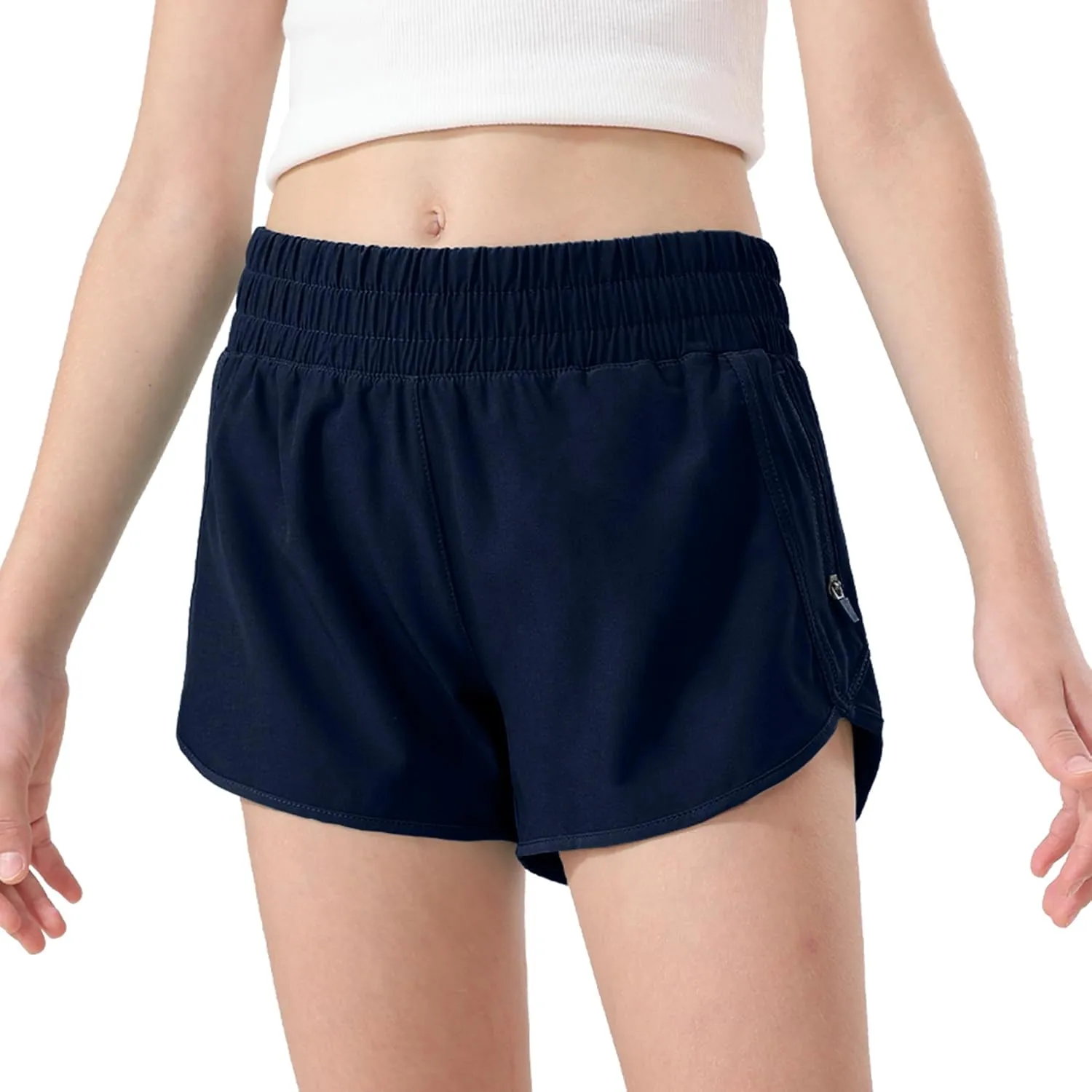 Aurefin Girls Athletic Shorts, Teen Kids Quick Dry Running Shorts with Zip Pocket Lightweight Track Workout Active shorts