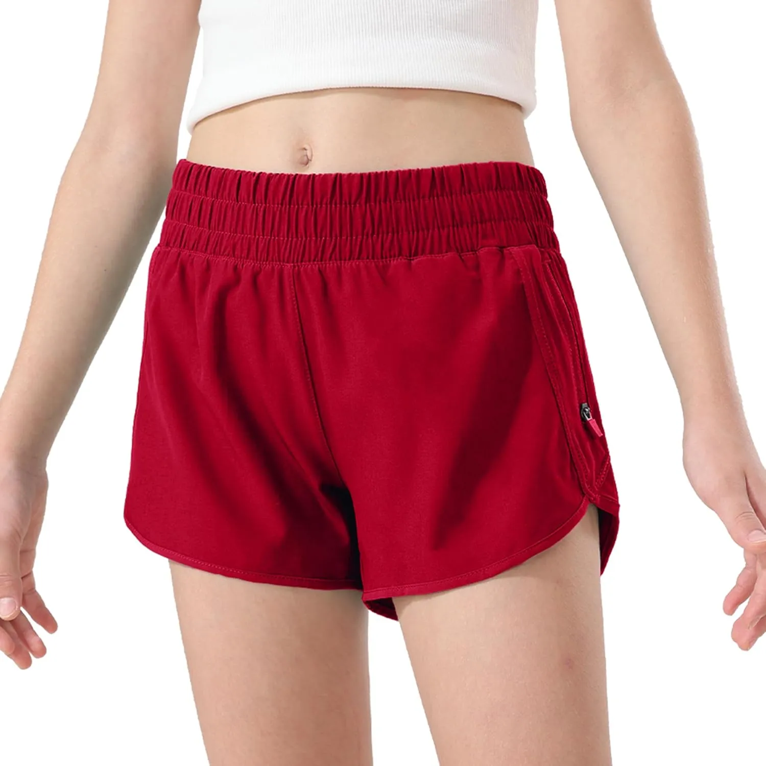 Aurefin Girls Athletic Shorts, Teen Kids Quick Dry Running Shorts with Zip Pocket Lightweight Track Workout Active shorts