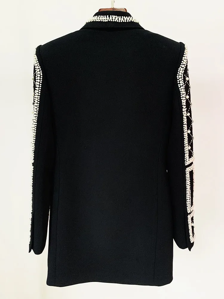 Black Diamonds Pearls Beaded Blazer