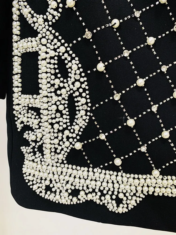 Black Diamonds Pearls Beaded Blazer