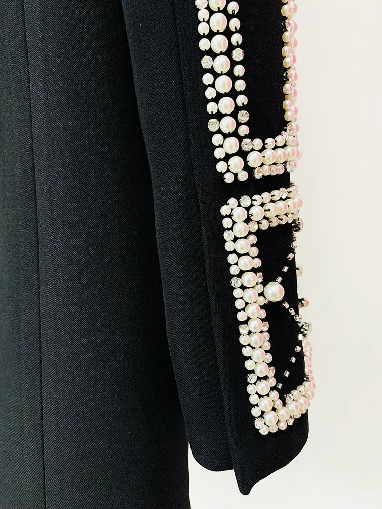 Black Diamonds Pearls Beaded Blazer