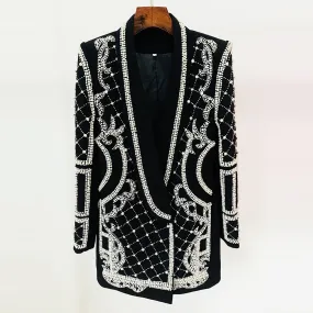 Black Diamonds Pearls Beaded Blazer