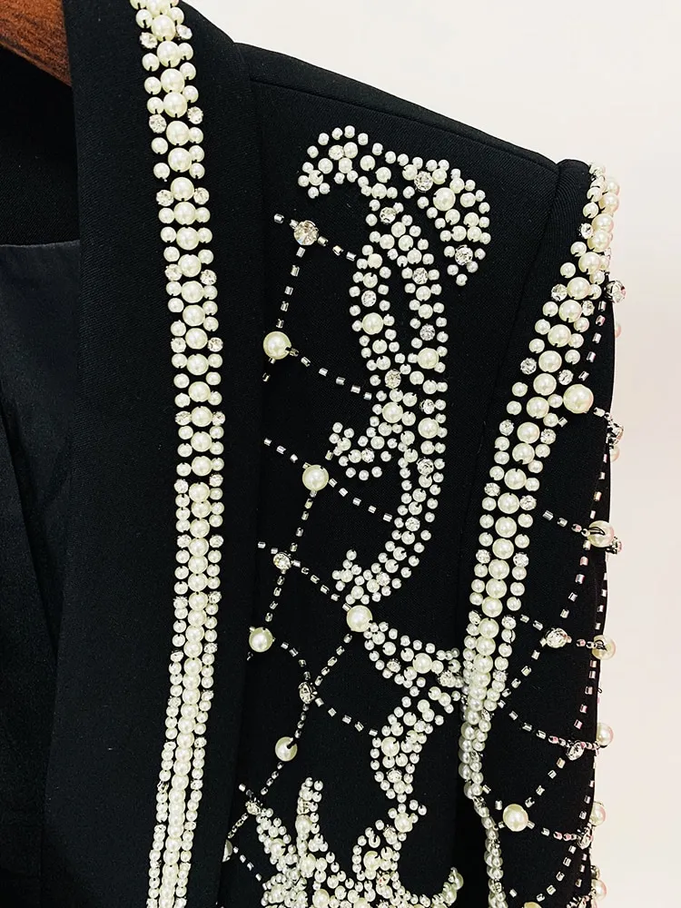 Black Diamonds Pearls Beaded Blazer