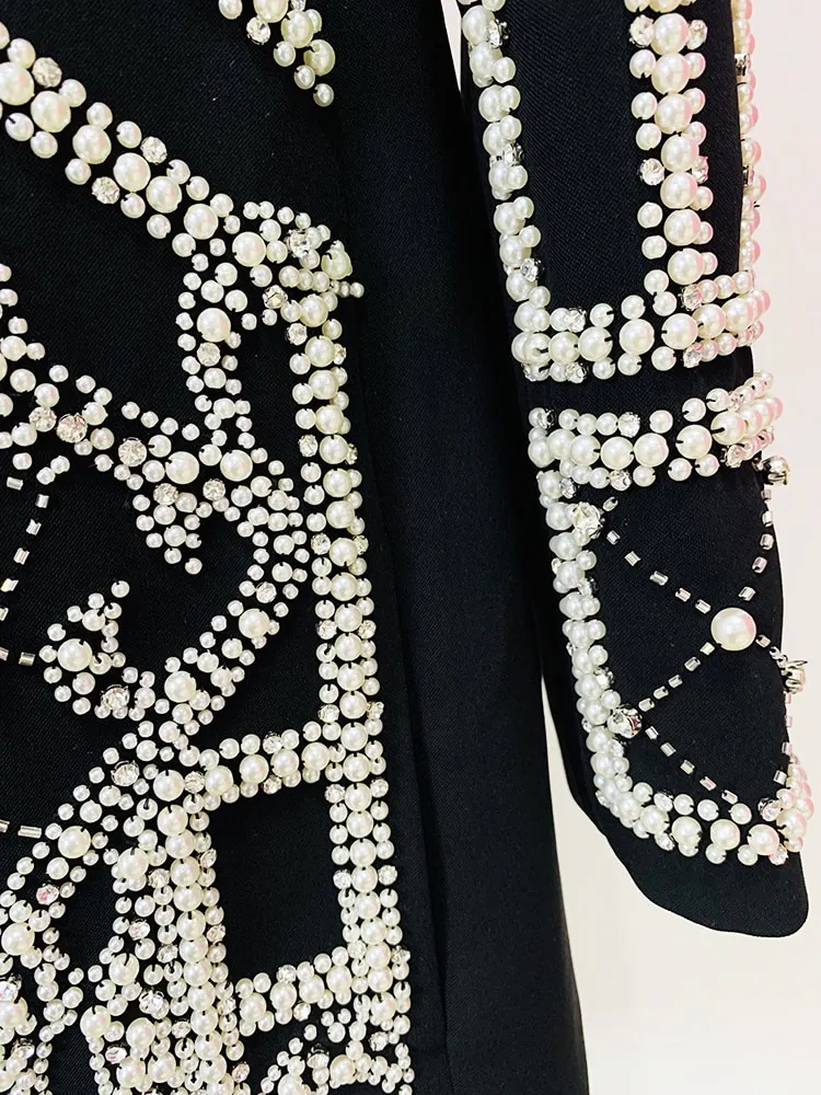 Black Diamonds Pearls Beaded Blazer