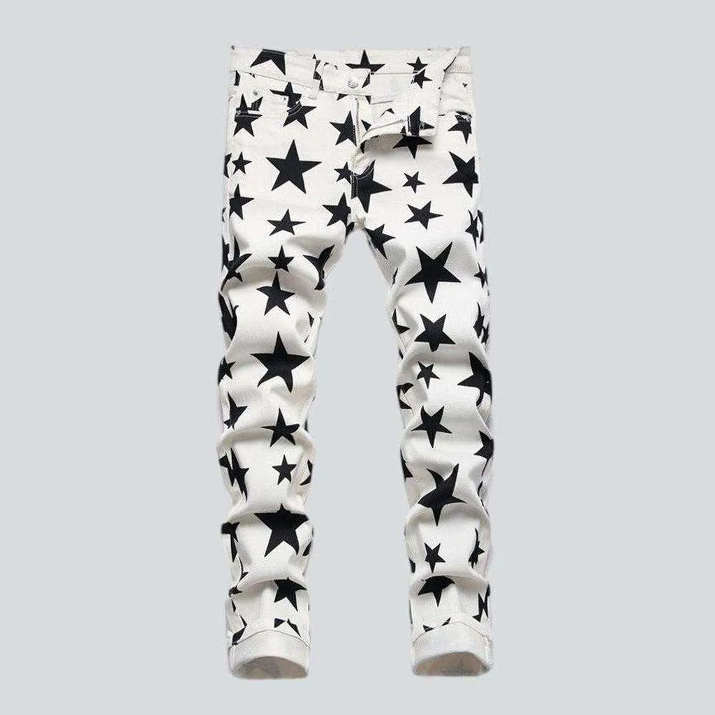 Black star print men jeans