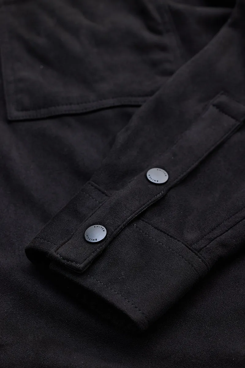 Black Suede Snap Button Overshirt