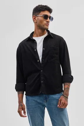 Black Suede Snap Button Overshirt