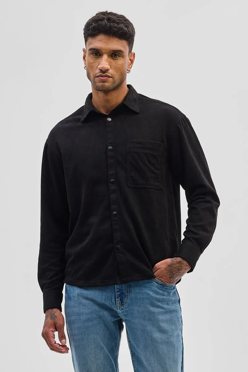 Black Suede Snap Button Overshirt