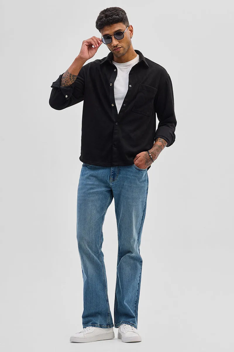 Black Suede Snap Button Overshirt