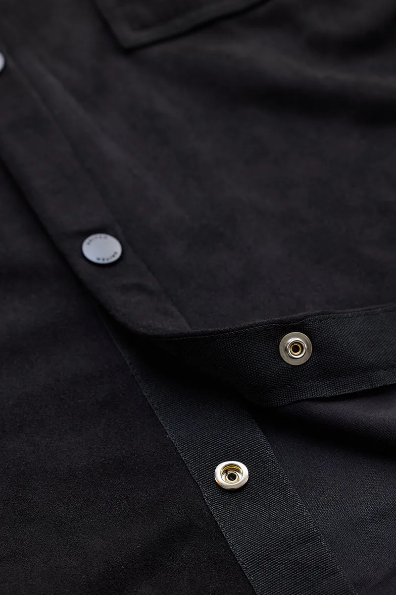 Black Suede Snap Button Overshirt