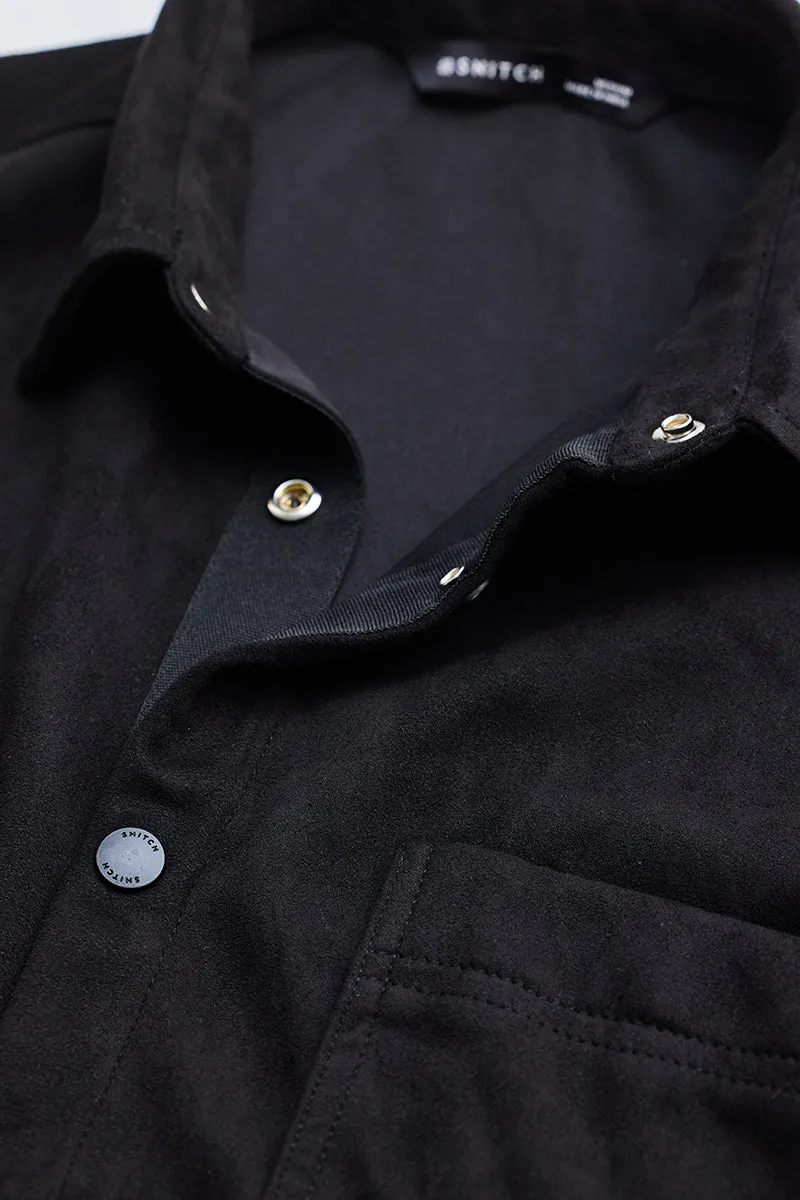 Black Suede Snap Button Overshirt