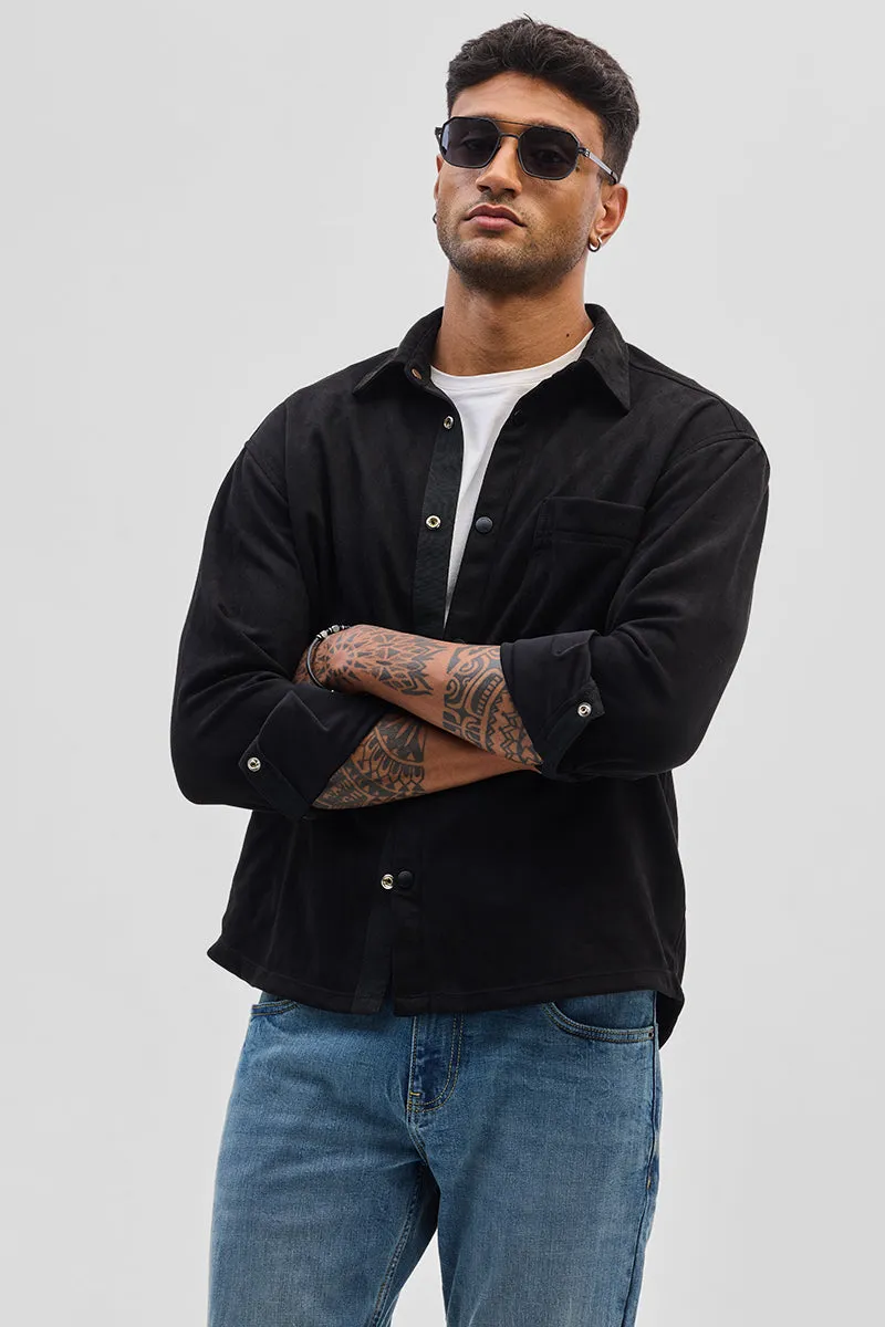 Black Suede Snap Button Overshirt