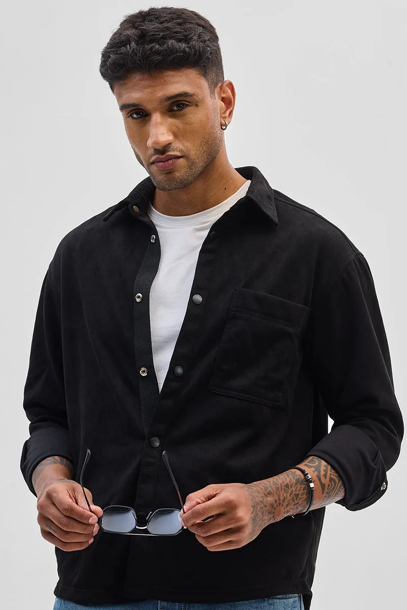 Black Suede Snap Button Overshirt