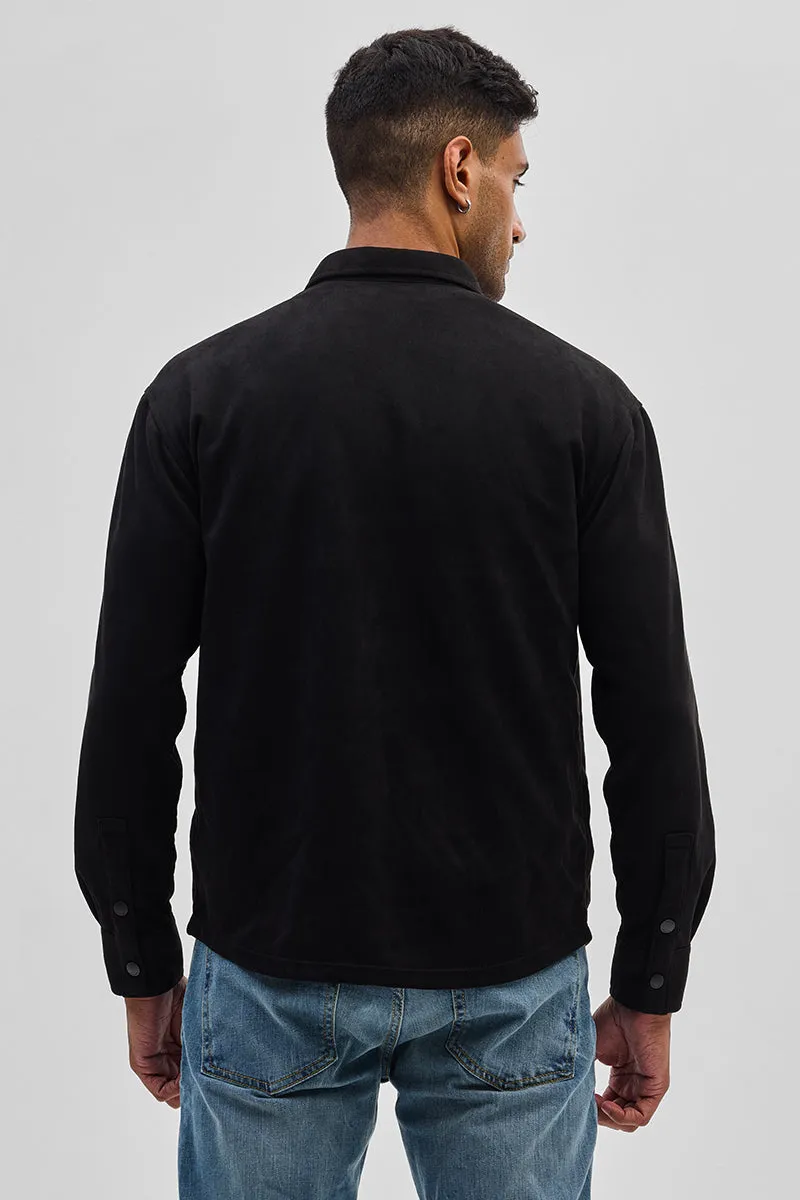 Black Suede Snap Button Overshirt