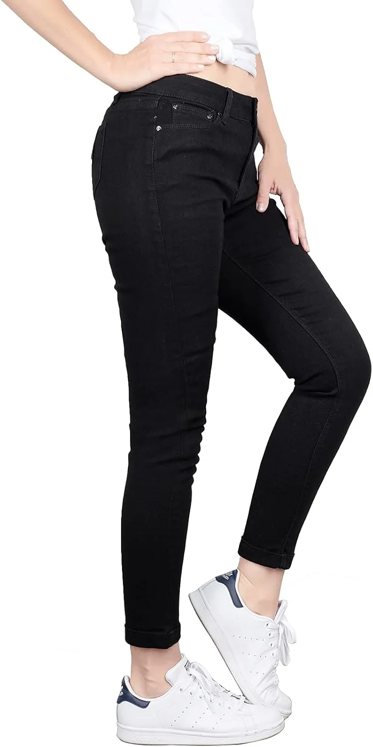 BodiLove Women's Stretchy 5 Pocket Skinny Distressed Denim Jeans