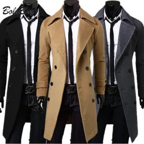 BOLUBAO Winter Casual Trench Coat Mid-Length British Slim Jacket Double-Breasted Solid Color Trench Coat