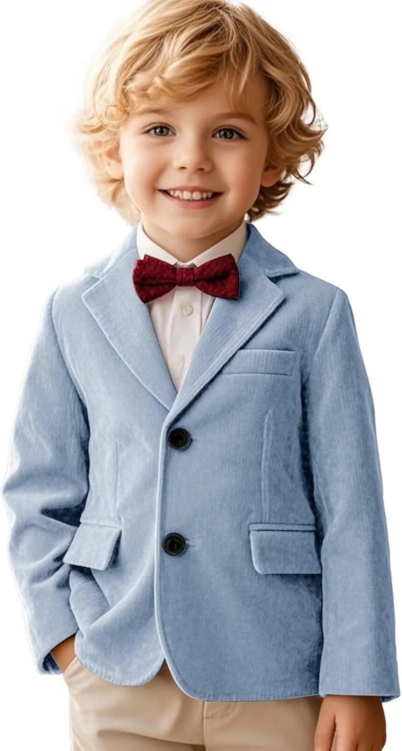 Boy Corduroy Suit Blazer Cute Slim Fit Notched Lapel Stylish Two Button Formal Suit Jacket for Boys Wedding