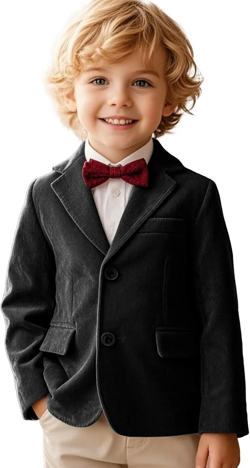 Boy Corduroy Suit Blazer Cute Slim Fit Notched Lapel Stylish Two Button Formal Suit Jacket for Boys Wedding