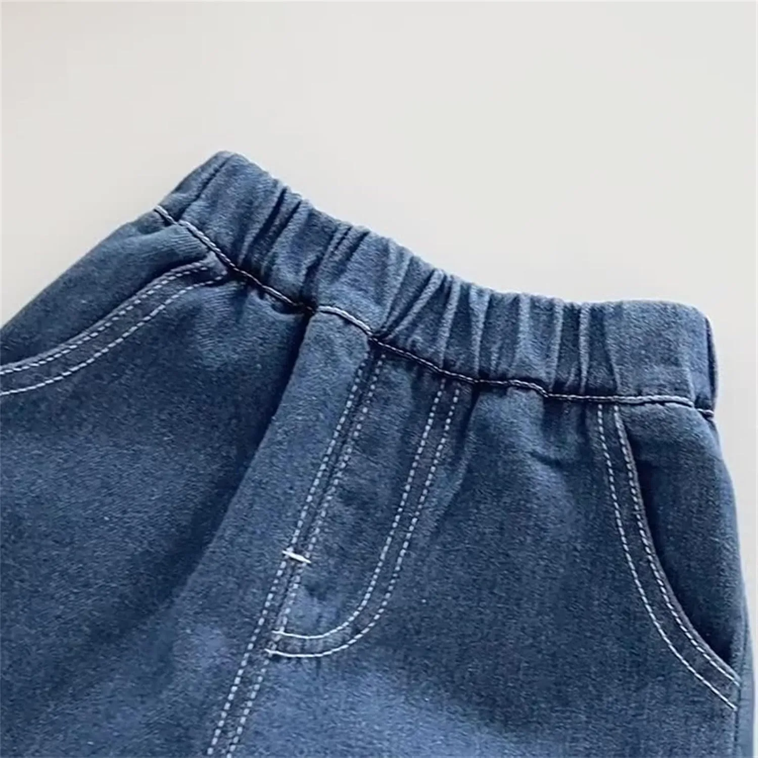 Boys Girl Relaxed Straight Fit Jeans Comfortable Stretchy Loose Fit Cotton Jeans with Pocket Cute Seven Points Jeans