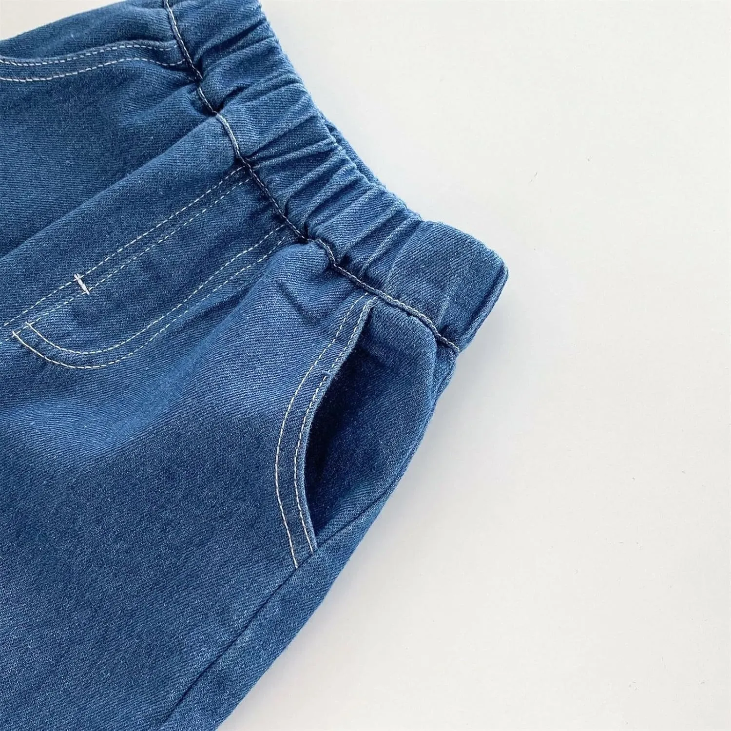 Boys Girl Relaxed Straight Fit Jeans Comfortable Stretchy Loose Fit Cotton Jeans with Pocket Cute Seven Points Jeans