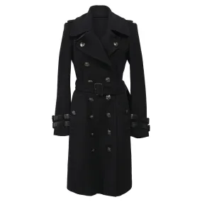 Burberry Belted Double-Breasted Trench Coat in Black Wool
