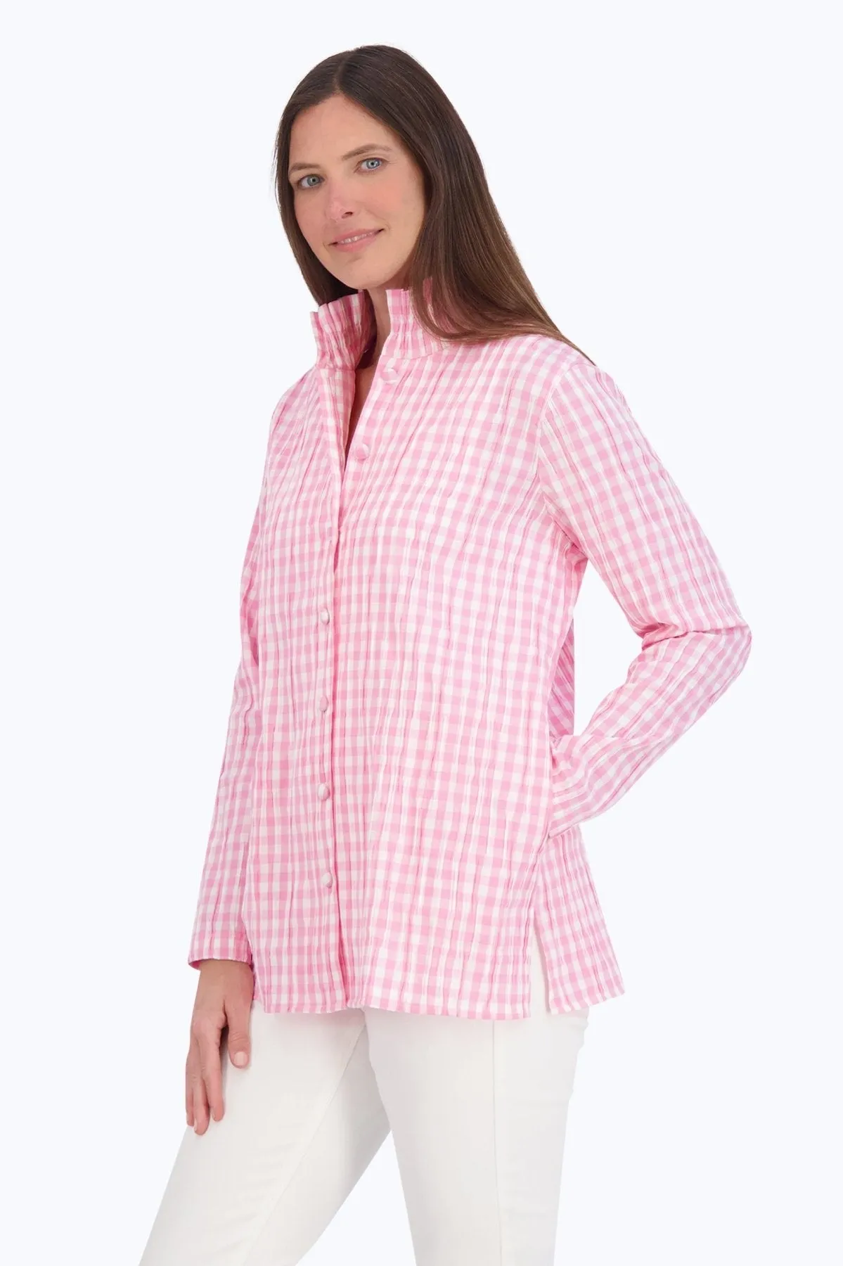 Carolina Crinkle Gingham Shirt Jacket