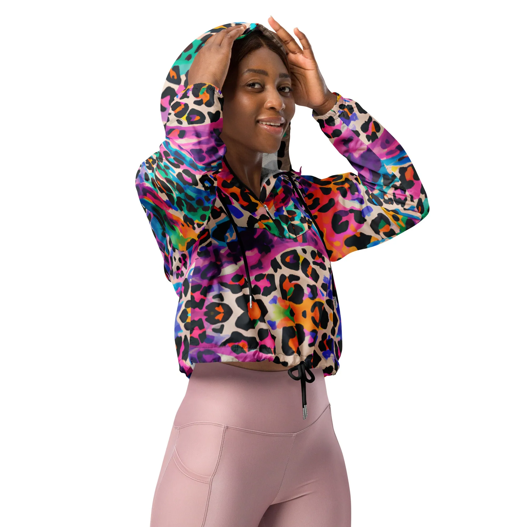 Color painted animal print women cropped windbreaker