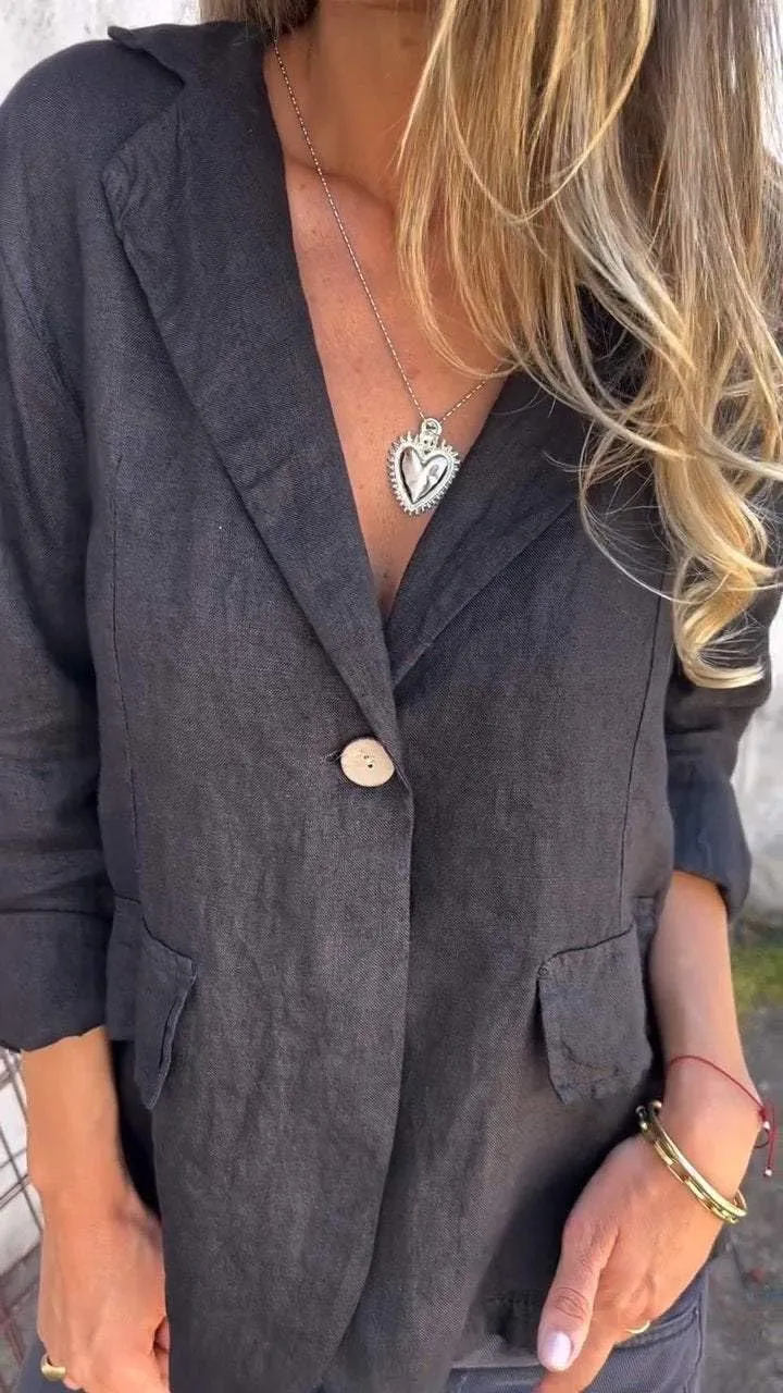 Cotton and Linen Casual Lapel Single-Button Thin Coat, Women's Minimalist Solid Button Lapel Collar Blazer