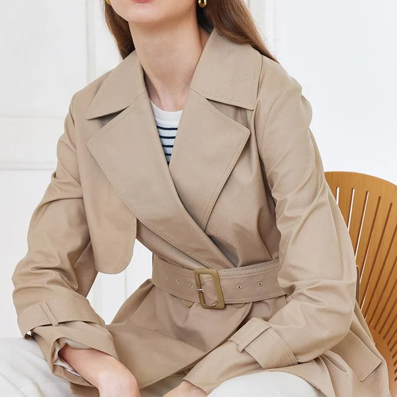 Crop Women Trench Coat With Belt