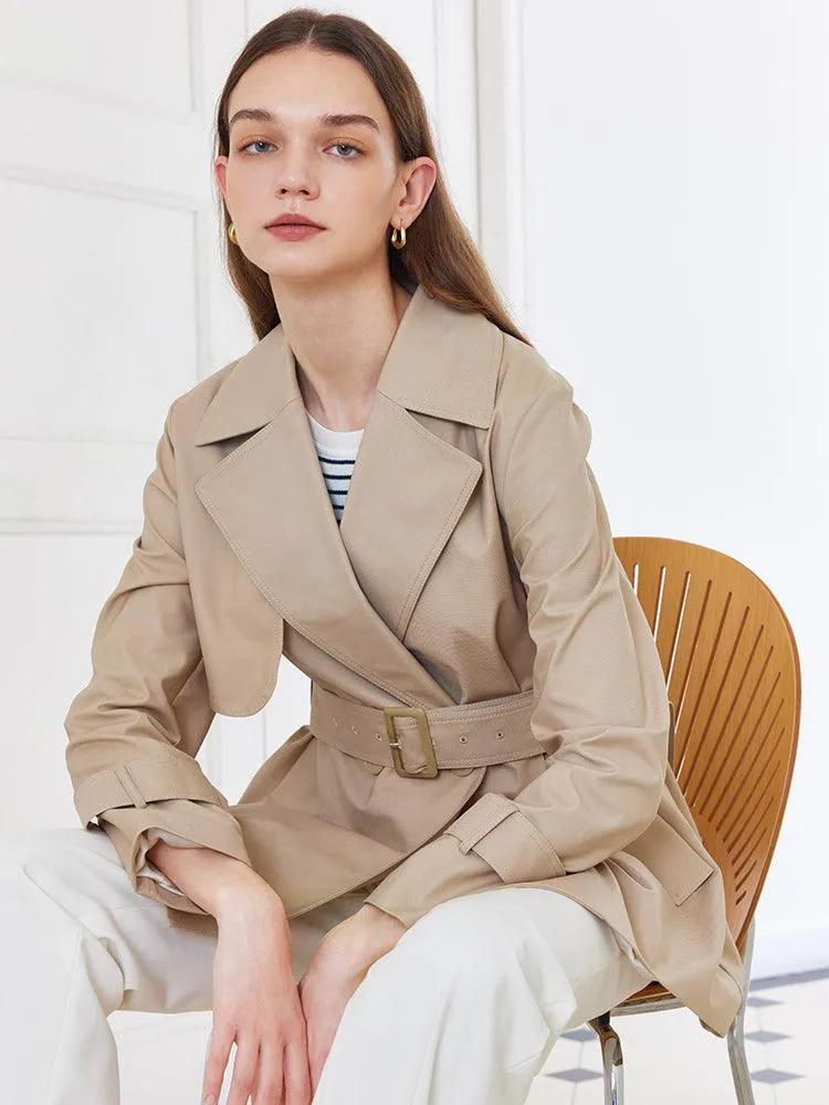Crop Women Trench Coat With Belt