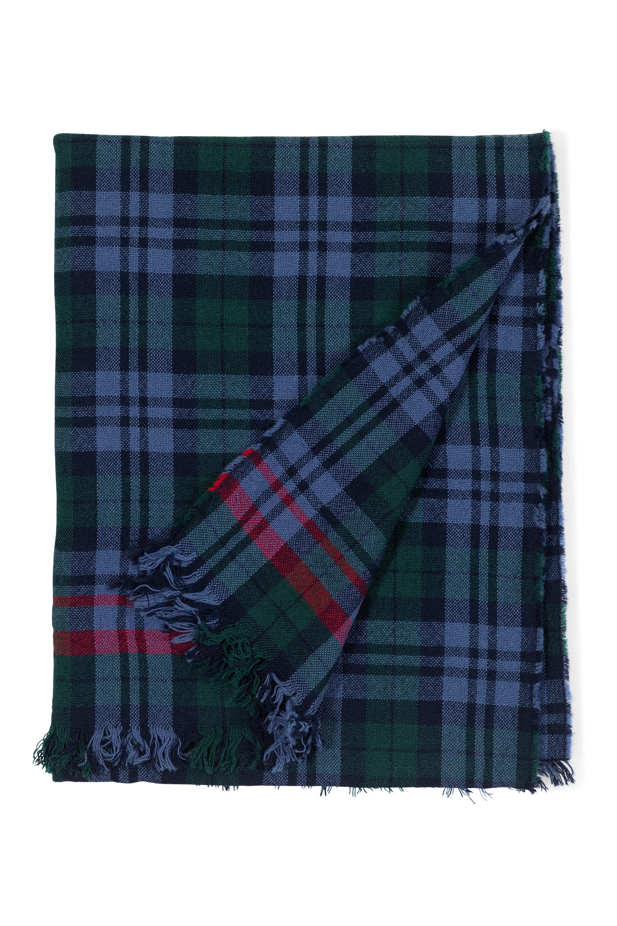 Drake's Blue Lightweight Merino Wool Check Scarf