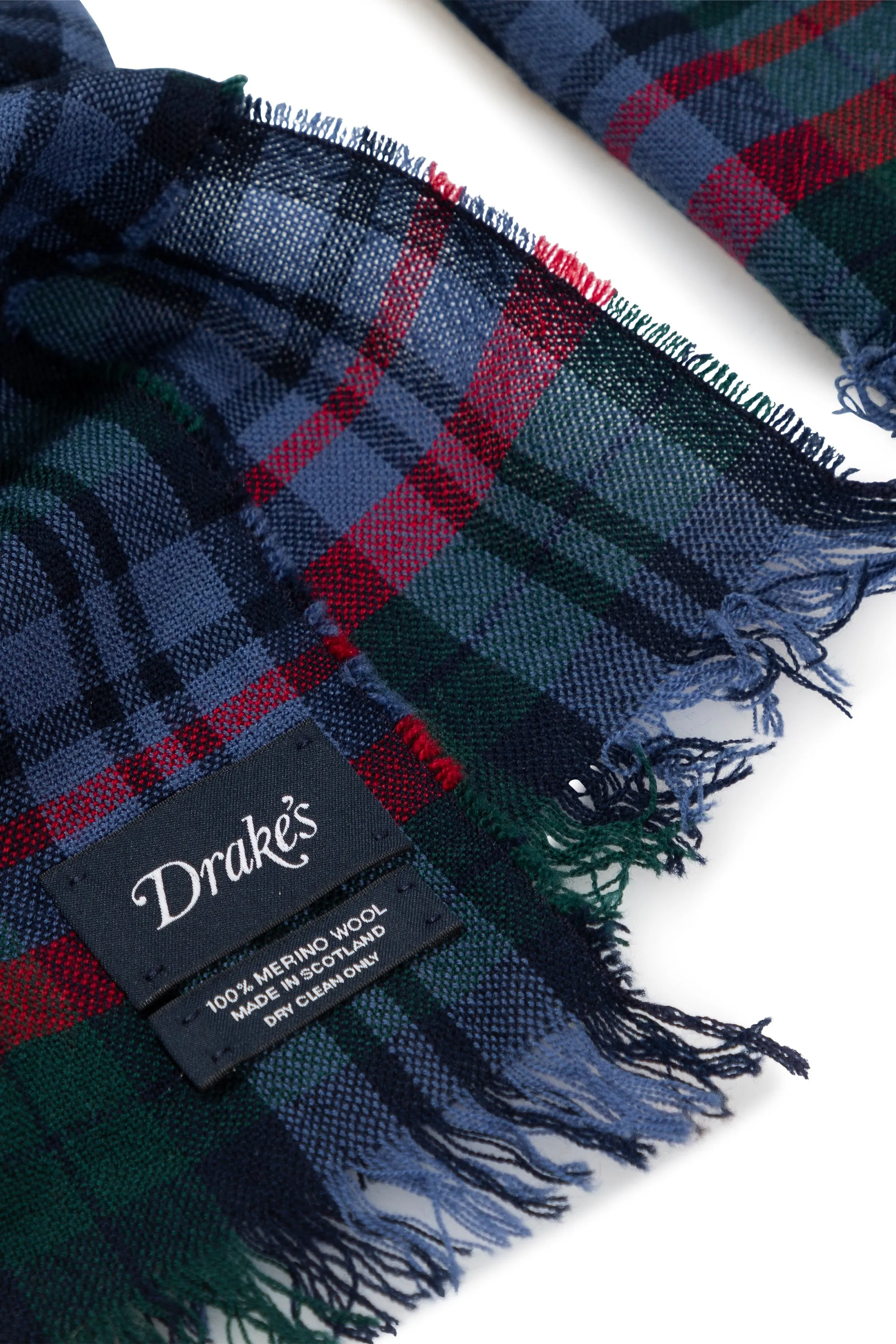 Drake's Blue Lightweight Merino Wool Check Scarf
