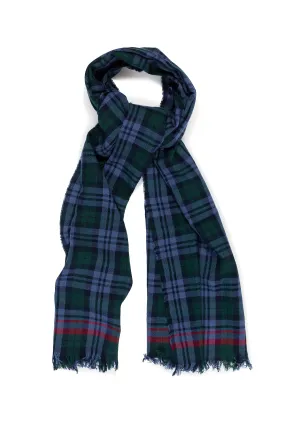 Drake's Blue Lightweight Merino Wool Check Scarf