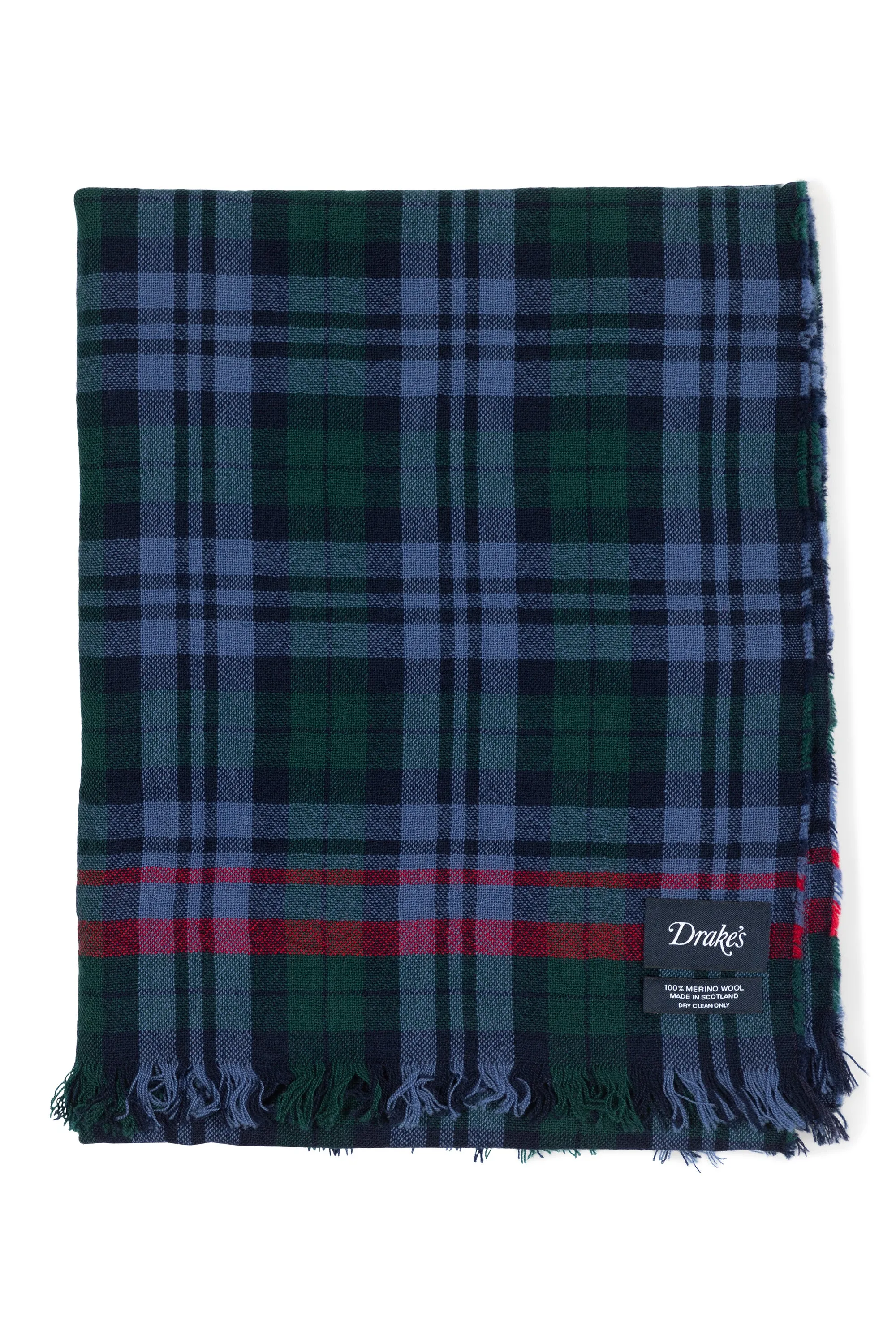 Drake's Blue Lightweight Merino Wool Check Scarf