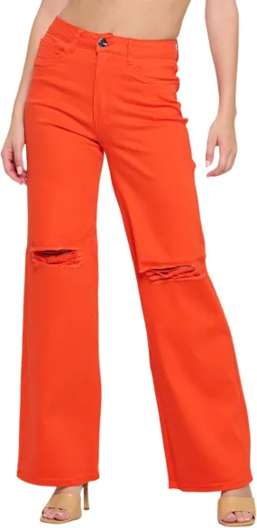 FASHION-LAND High Waisted-Rise Colored Jeans Ripped Destroyed Distressed Stretchy