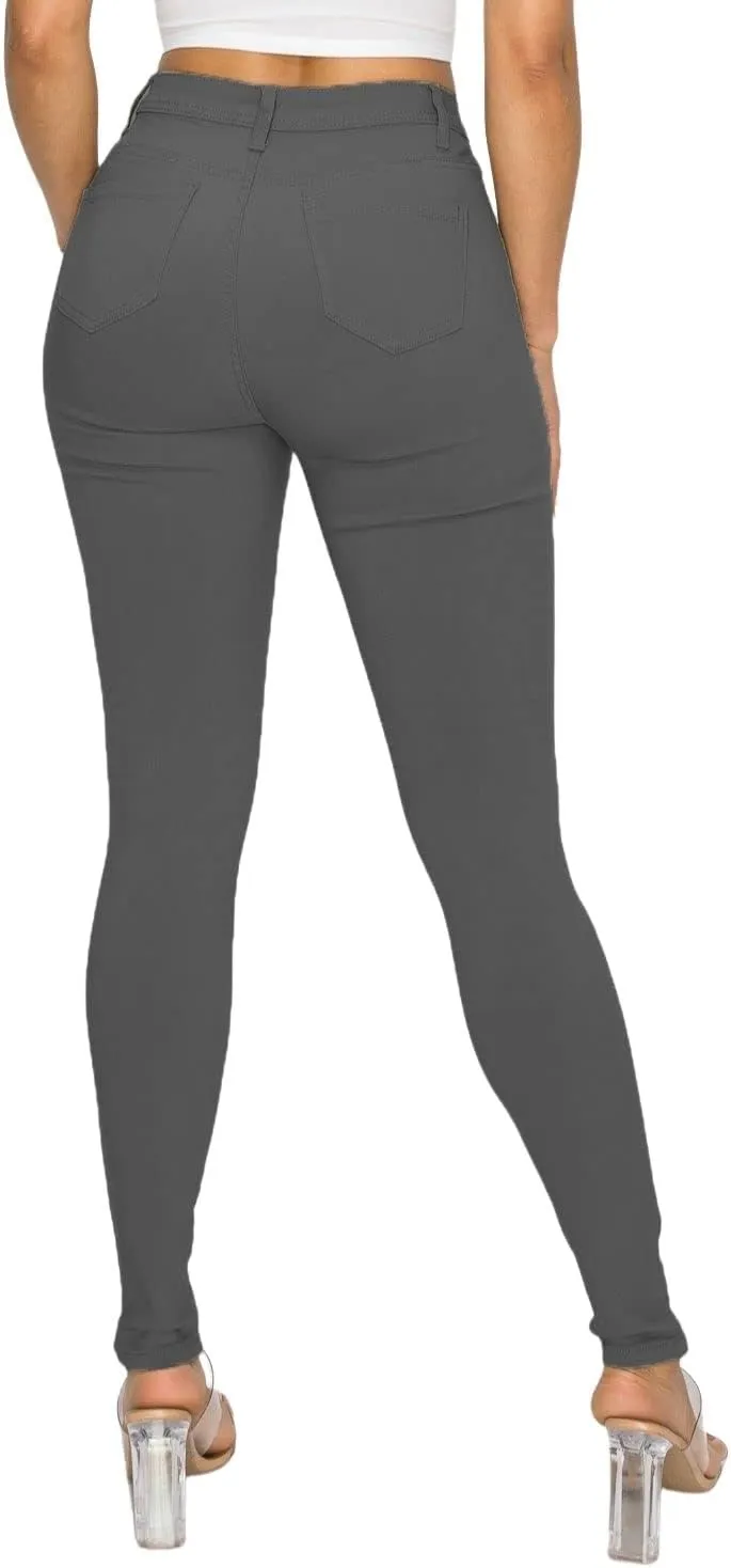 FASHION-LAND High Waisted-Rise Colored Jeans Ripped Destroyed Distressed Stretchy