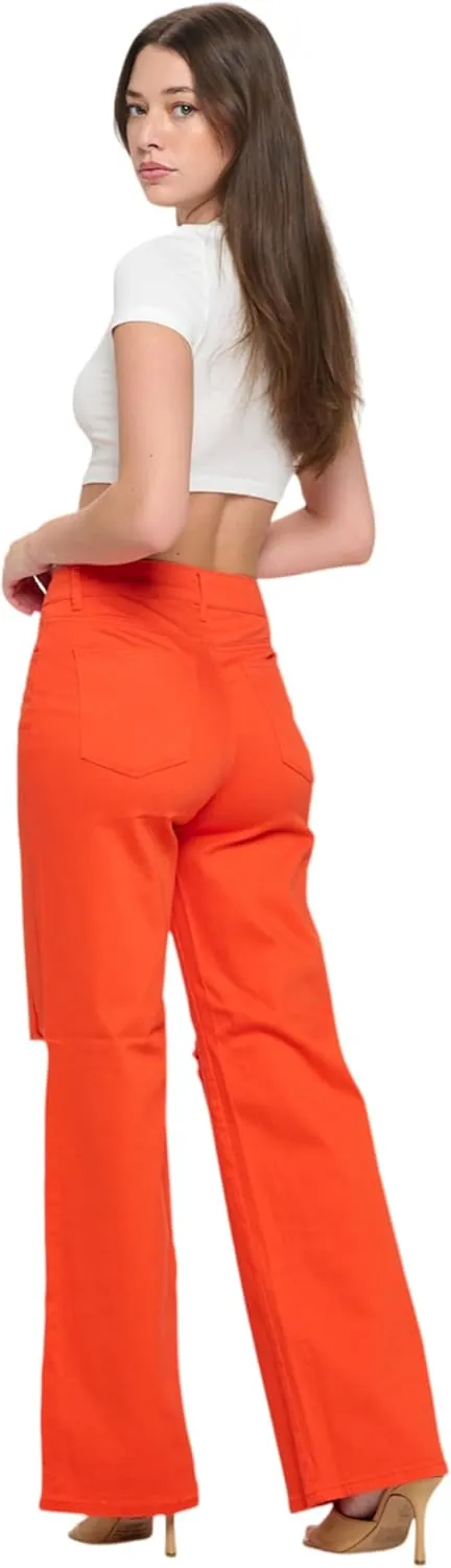 FASHION-LAND High Waisted-Rise Colored Jeans Ripped Destroyed Distressed Stretchy
