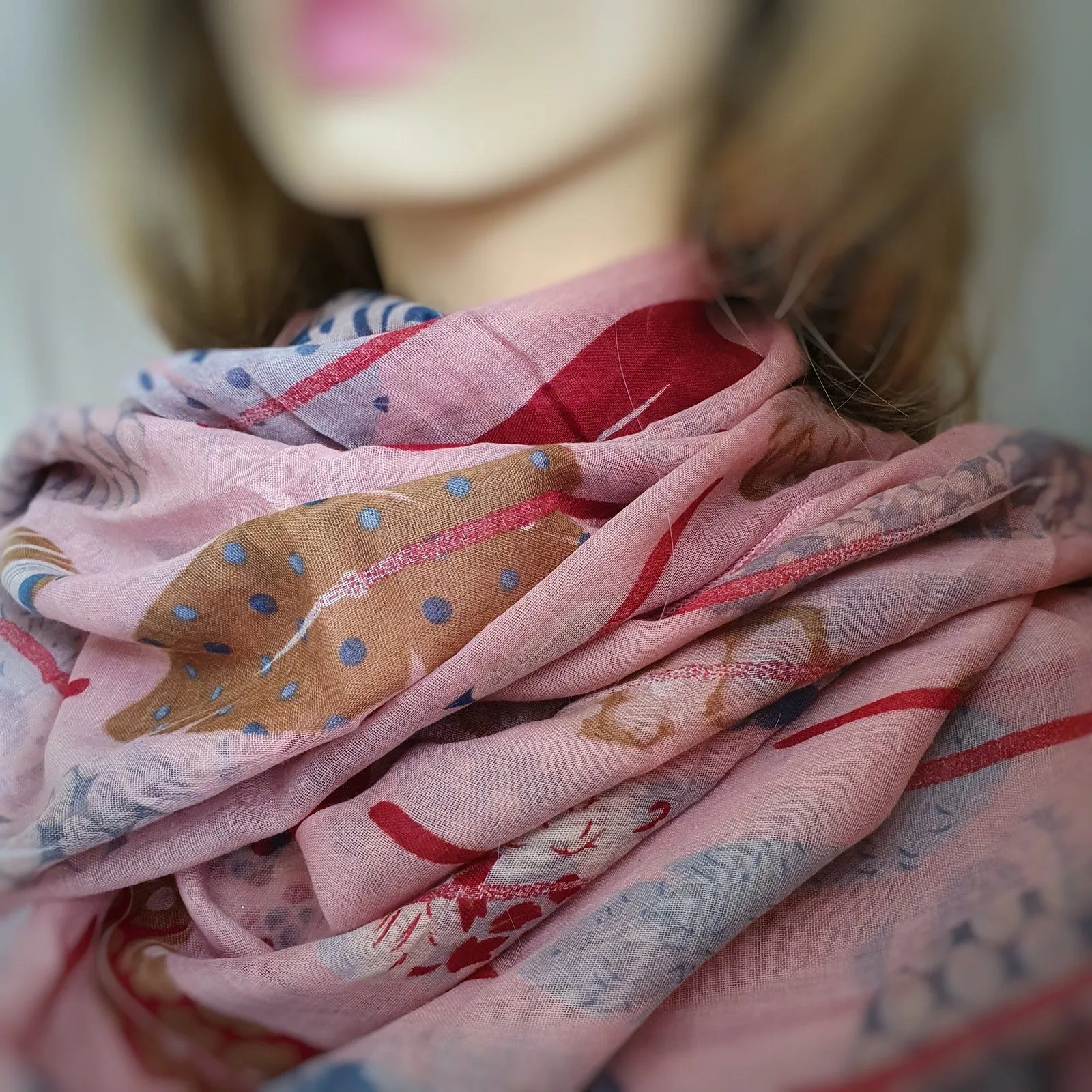 Feather Print Scarf - Pink