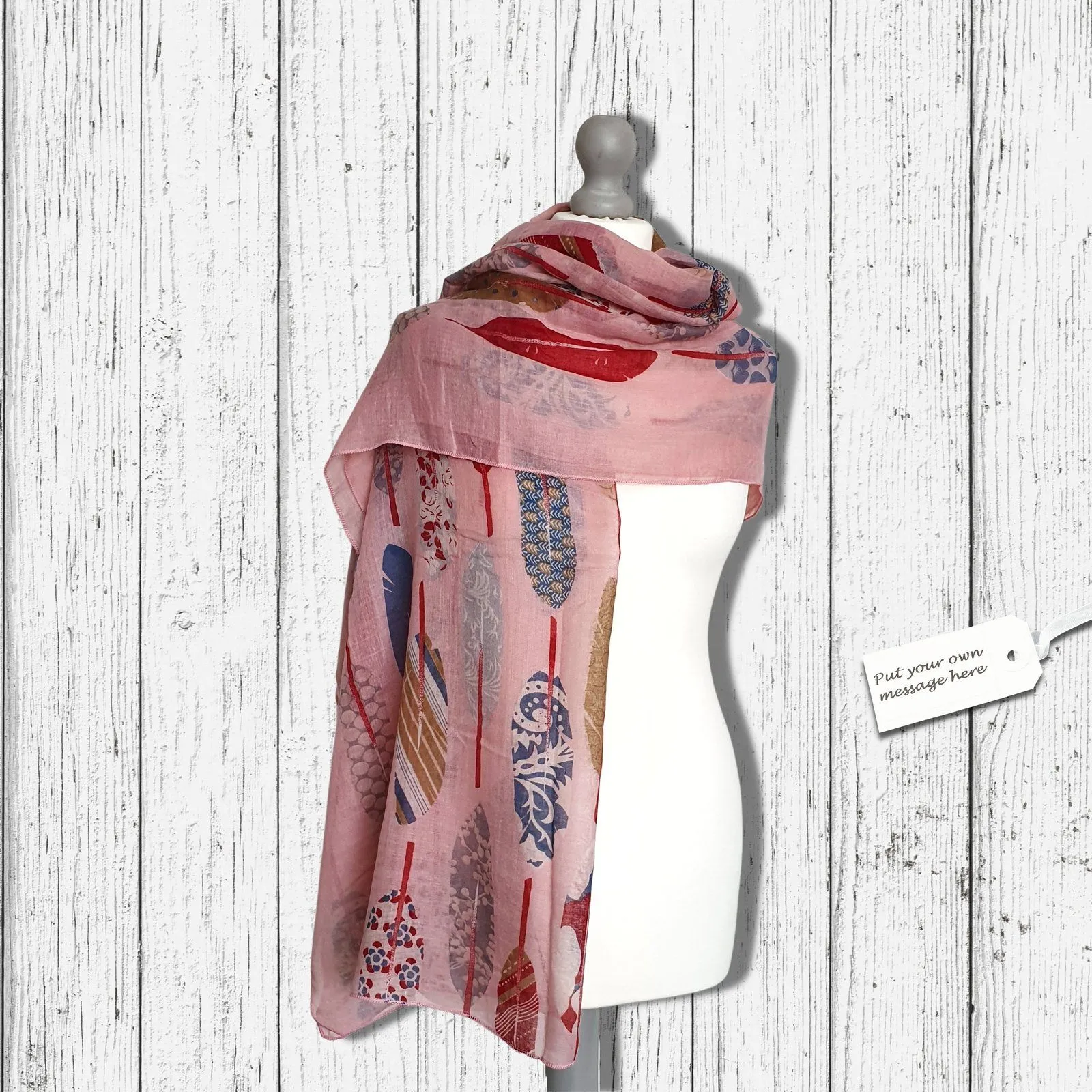 Feather Print Scarf - Pink