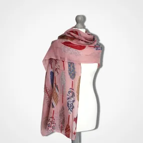 Feather Print Scarf - Pink