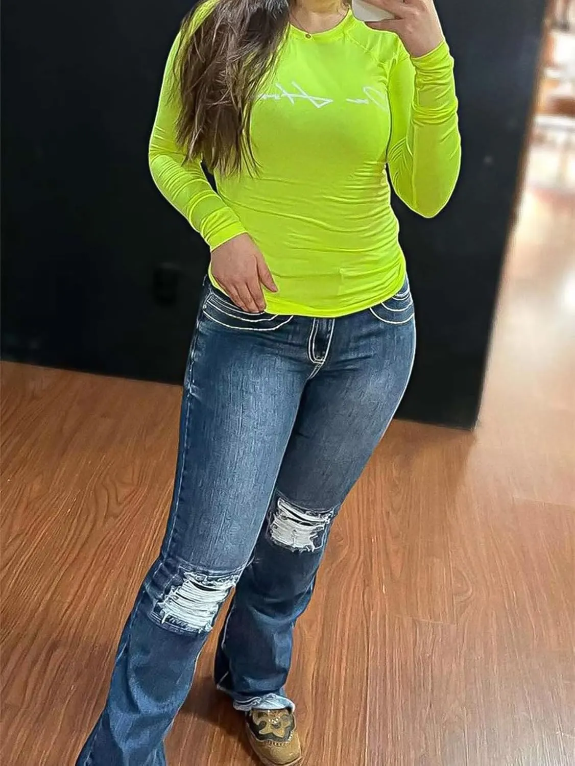 Flamingals Bootcut Jeans for Women Low Rise Stretchy Ripped Skinny Jeans Distressed Wash Western Jeans Trendy Denim Jeans