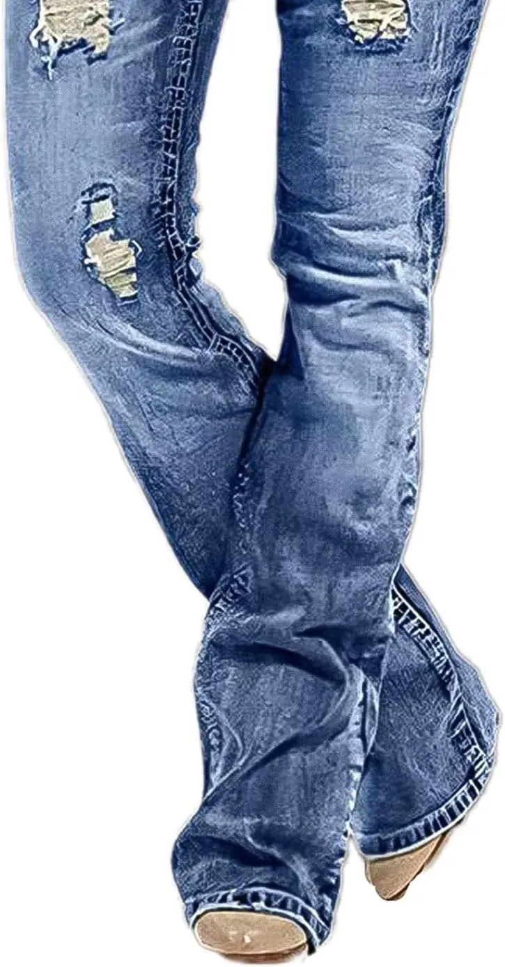 Flamingals Bootcut Jeans for Women Low Rise Stretchy Ripped Skinny Jeans Distressed Wash Western Jeans Trendy Denim Jeans